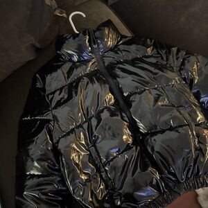 Shiny Black Puffer Crop Jacket